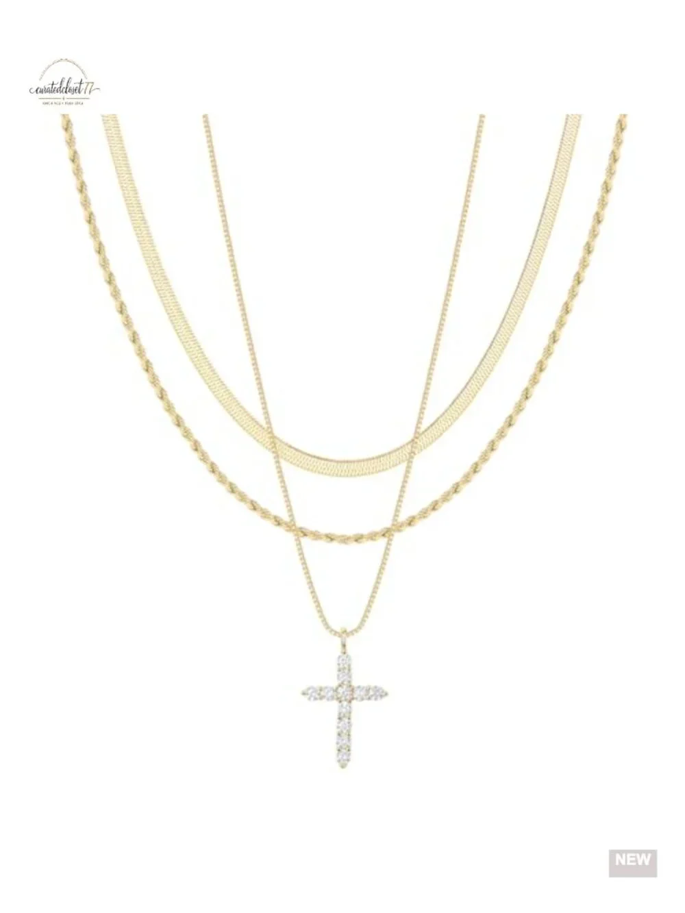 Dainty 14K Gold Silver Plated Cross Choker Necklace Set Non Tarnish